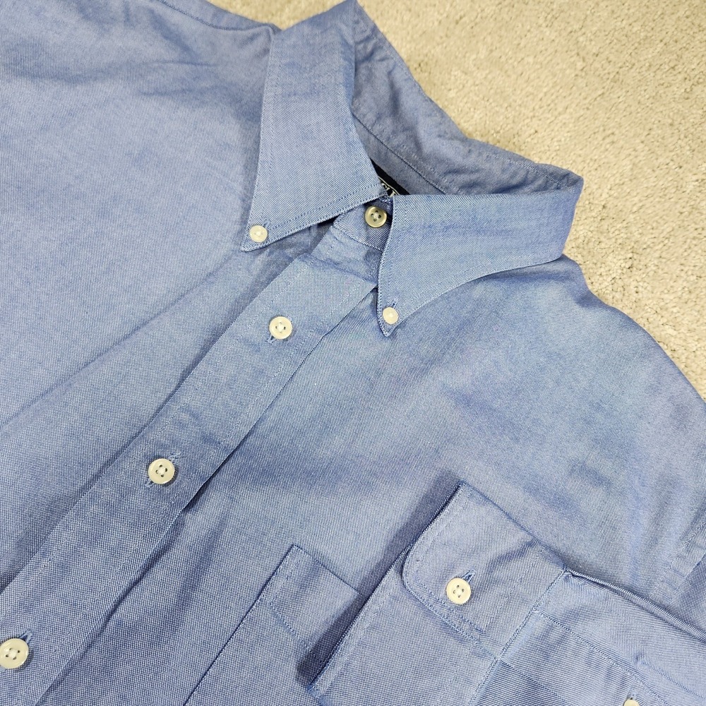 Vintage Lands End Shirt Men Large Oxford Cloth Button Down OCBD Blue Minimal